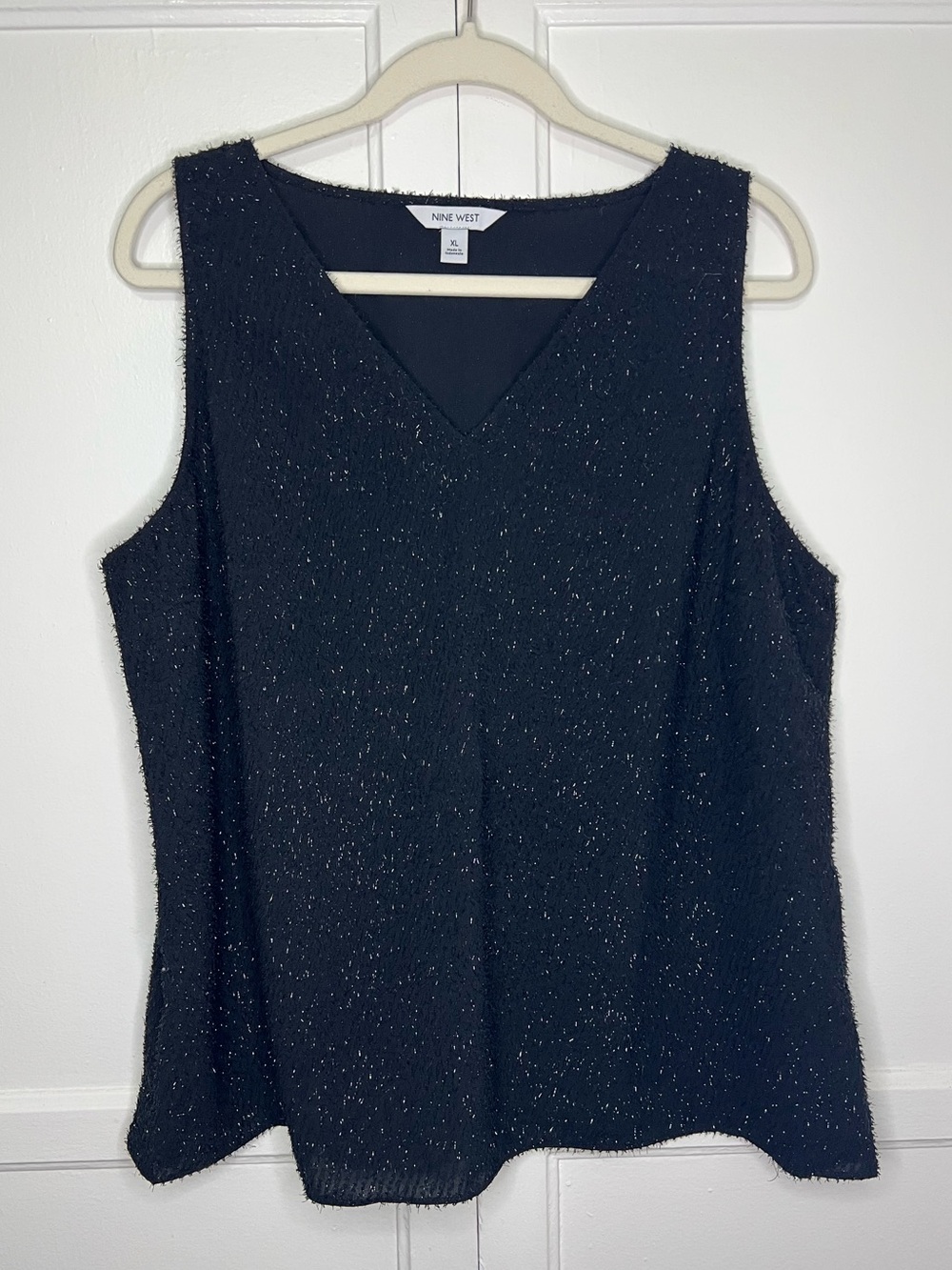 Women’s Nine West V-Neck Tank Top- Black Tensil Sparkle | EUC - XL